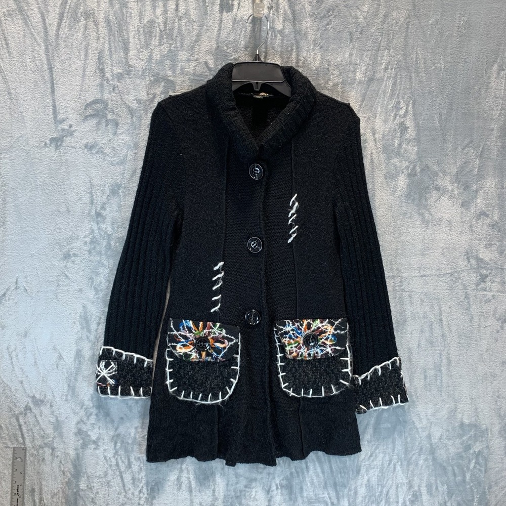 Radzoli Women's Cardigan Jacket Sweater‎ S Pockets Artsy Y2K Boho Lagenlook Wool